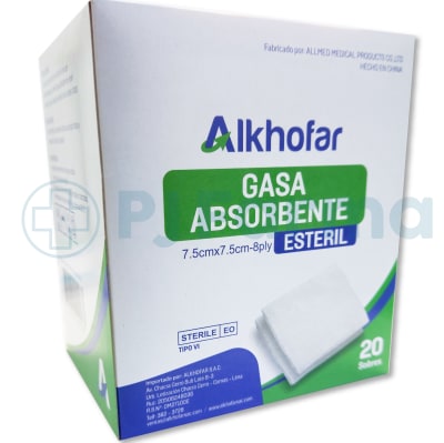 Gasa Estéril 7.5 X 7.5 Alkhofar Caja X 20 Sobres1