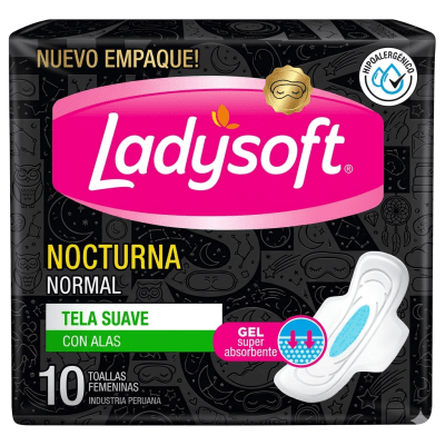 Toalla Higiénica Ladysoft  Nocturna Normal Pack X 10 Unid