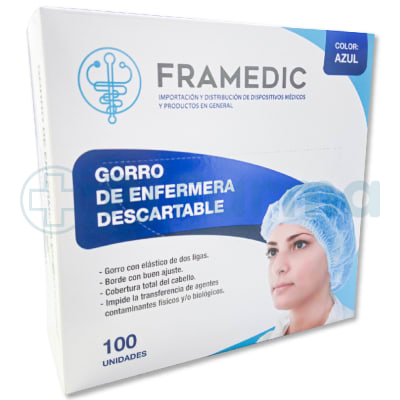 Gorro Descartable  Color  Celeste X 100 Unds Framedic1