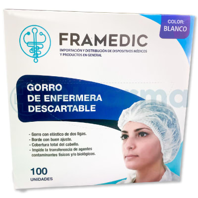 Gorro Descartable Color Blanco X 100 Unds Framedic