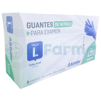 Guante De Nitrilo Celeste L Alkhofar  Caja X 100 Unid