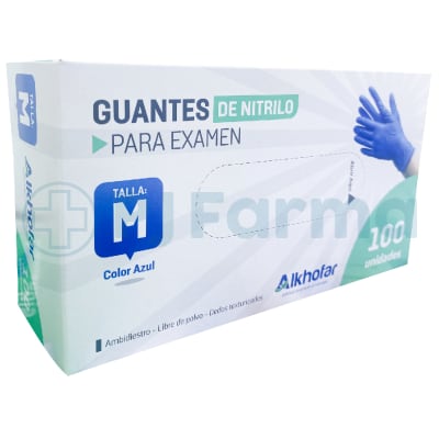 Guante  De Nitrilo Celeste M Alkhofar Caja X 100 Unid
