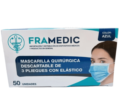 Mascarilla 3 Pliegues Celeste Framedic Caja X 50 Unid1