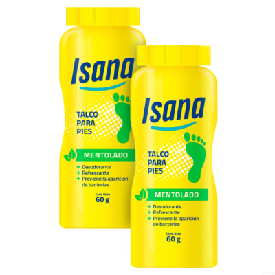 Pack X 2 Unid Talco Para Pies Isana Mentolado  Frasco X 60Gr