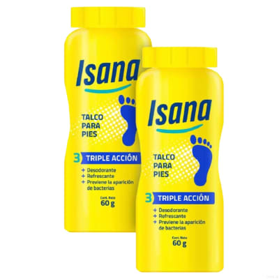 Pack X2 Unid Talco Para Pies Isana Triple  Acción Frasco X 60Gr
