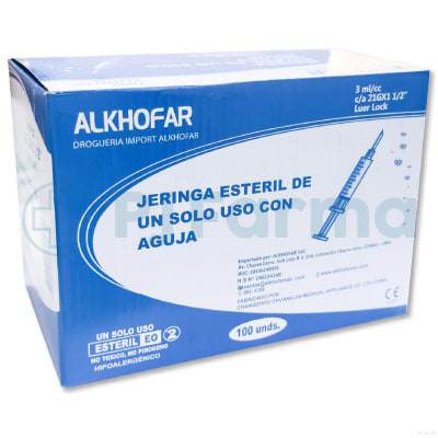 Jeringa 3 ML 21G X 1 1/2 Alkhofar Caja X 100 Unid
