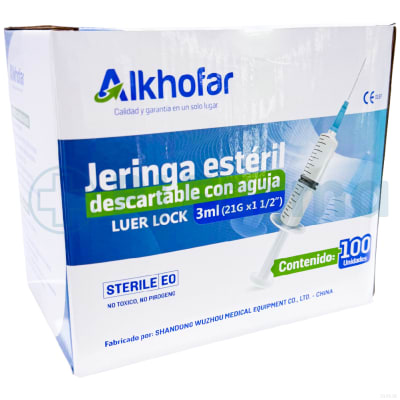 Jeringa 3 ML 21G X 1 1/2 Alkhofar Caja X 100 Unid
