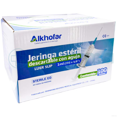 Jeringa 1 Ml 26G X 1/2 Insulina Alkhofar Caja X 100 Unid
