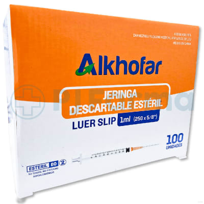 Jeringa 1 Ml 25G X 5/8 Tuberculina Alkhofar Caja X 100 Unid