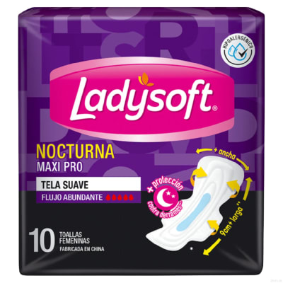 Toalla Higiénica Ladysoft Nocturna Maxi Pro Pack X 10 Unid