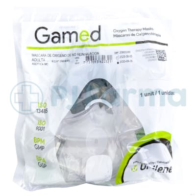 Mascara De Oxigeno C/Bolsa De Reservorio Adulto Gamed