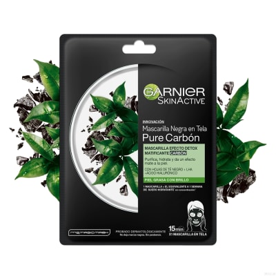 Mascarilla Facial En Tela Pure Carbón (Efecto Detox) Garnier Skinactive  X Unid1