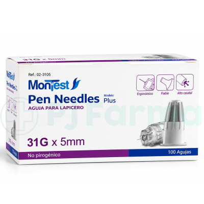 Aguja Para Insulina Montest  Plus 31G X 5 Mm Caja X 100 Unid