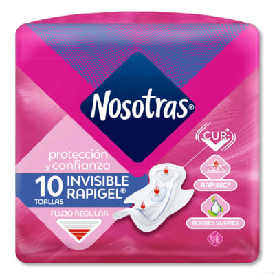 Toalla Higiénica Nosotras Rapigel Invisible Pack X 10 Unid