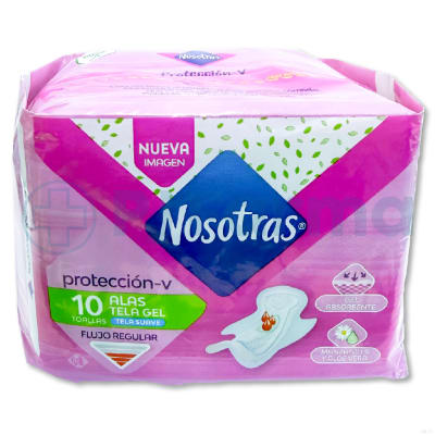Toalla Higiénica Nosotras Alas Tela Gel Pack X 10 Unid