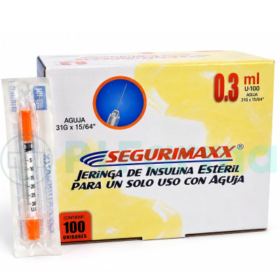 Jeringa Para Insulina 0.3 Ml C/A 31 x 6 Mm Segurimaxx