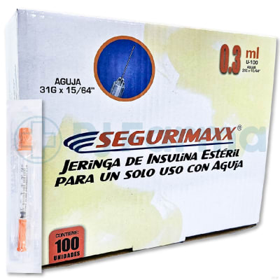 Jeringa Para Insulina 0.3 Ml C/A 31 x 6 Mm Segurimaxx