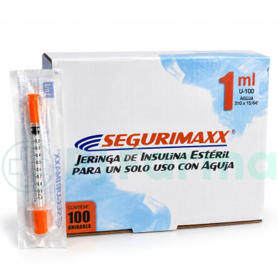 Jeringa Para Insulina 1 Ml C/A 31 x 6 Mm Segurimaxx
