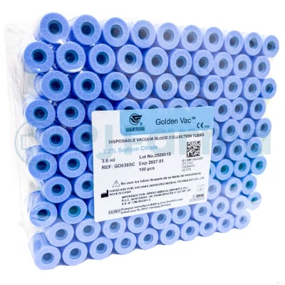 Tubo Celeste Para Extracción Con Citrato De Sodio 3.2% - 3 Ml Golden Vac