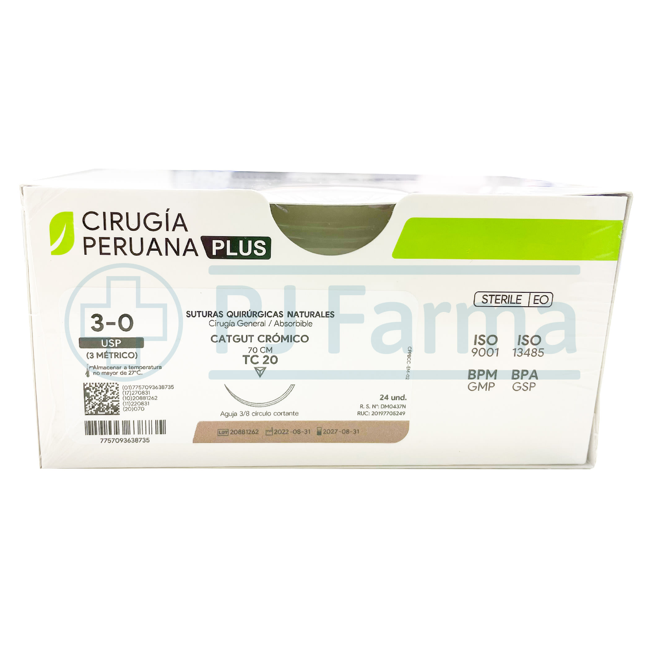 Catgut Cromico 3/0 TC 20 Cirugia Peruana Unidades PJ Farma