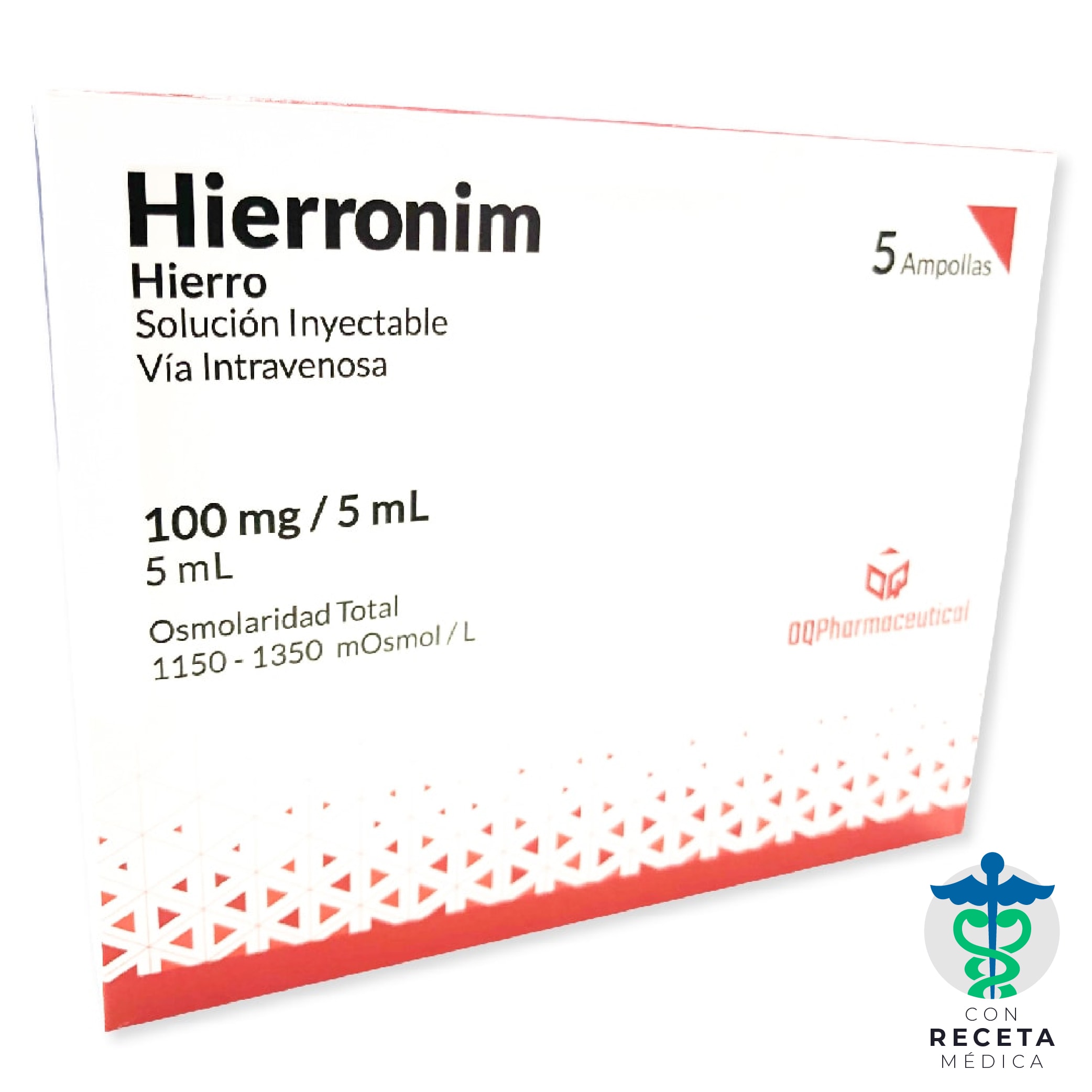 Hierronim Sacarato 100mg/5ml Amp. OQPHARMACEUTICAL Caja X 5 Unid PJ Farma