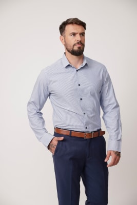 CAMISA COTTON BLEND SF049 AZUL RAYAS