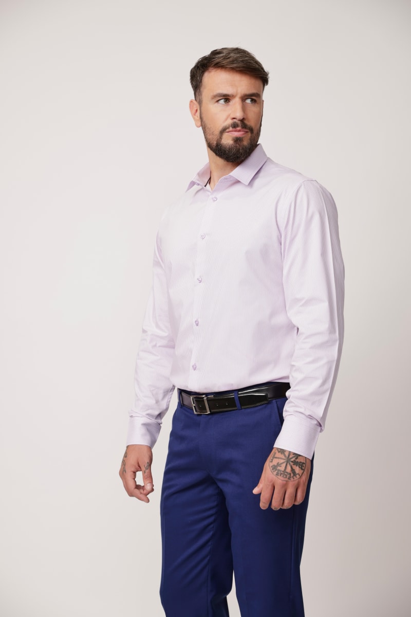 CAMISA COTTON BLEND SF050 LILA RAYAS