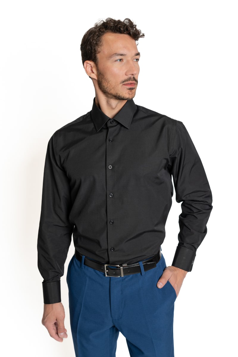 CAMISA VESTIR PUÑO DOBLE NEGRA