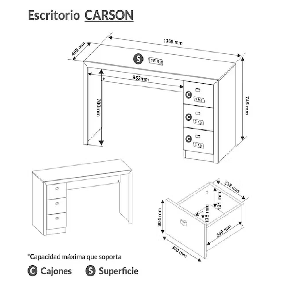 Escritorio Carson Rústico möbelArt4