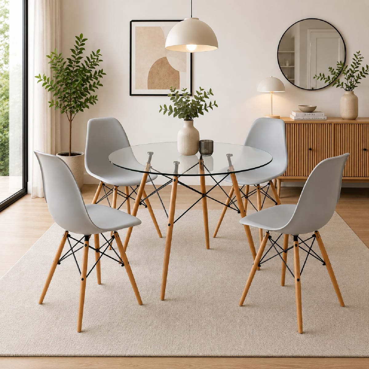 Juego de comedor Eames Glass Gris möbelArt1