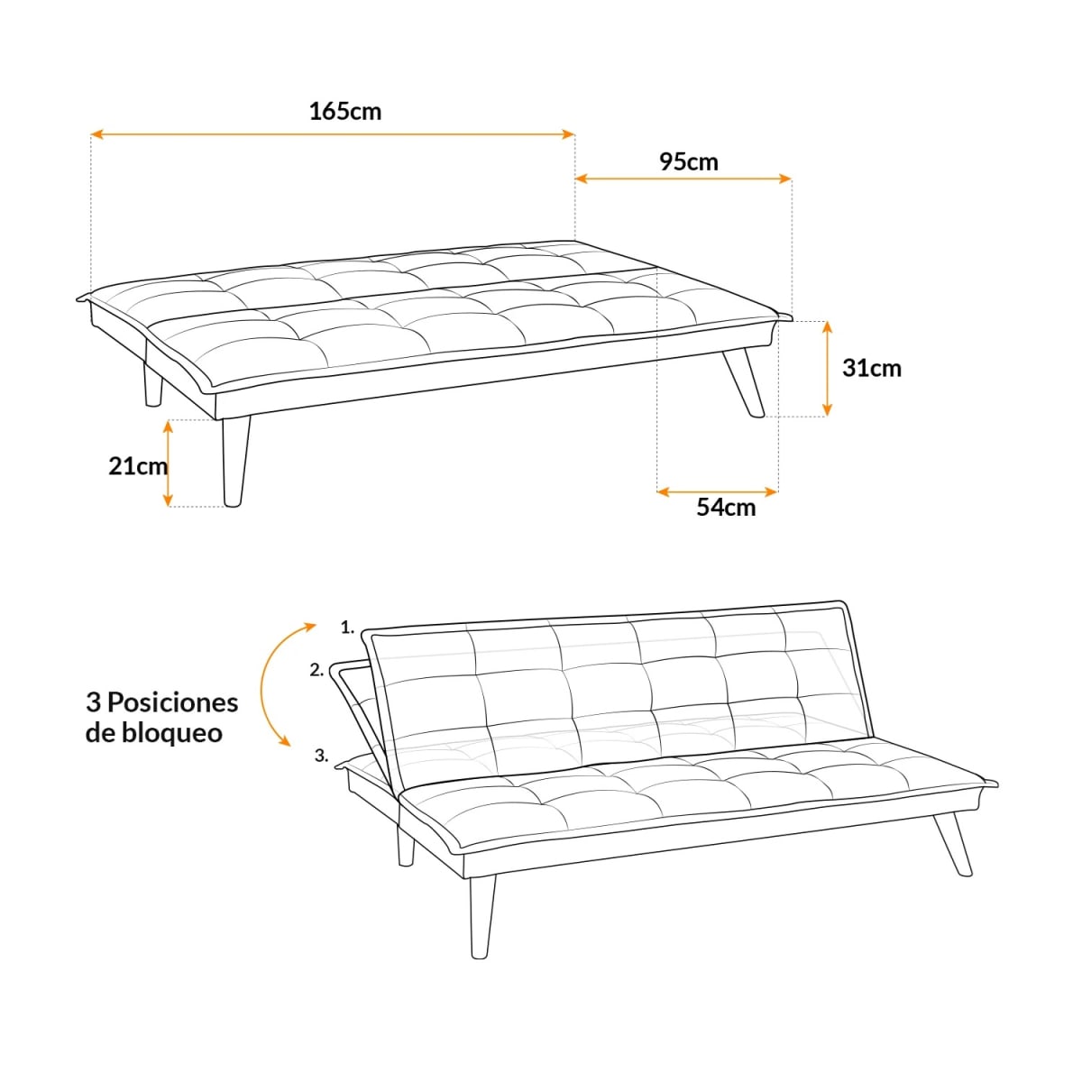 Sofá Cama Florencia Negro PU möbelArt7