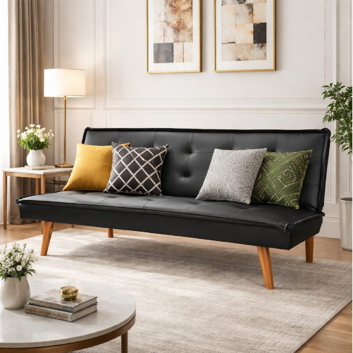 Sofá Cama Florencia Negro PU möbelArt2