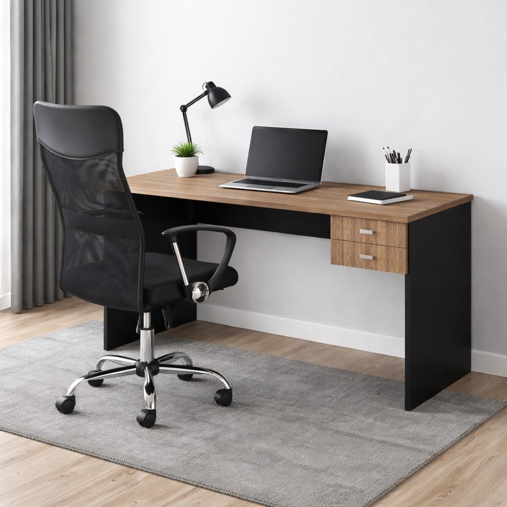 Pack Perfecto Escritorio Volt negro /nogal + Silla Presidente Seul Negro möbelArt2