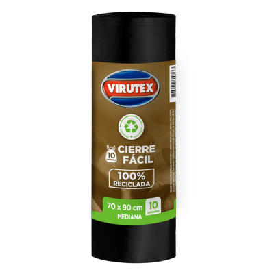 BOLSA PARA BASURA 70X90CM VIRUTEX, CON CIERRE FÁCIL, 100% RECICLADA 10 UN