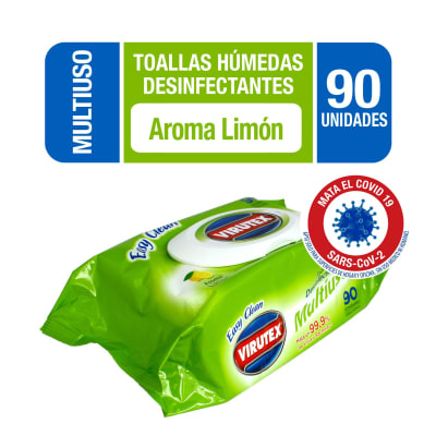 TOALLAS DESINFECTANTES VIRUTEX LIMON 90 UNIDADES