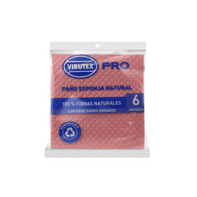 PAÑO ESPONJA VIRUTEX PRO 18X18 CM ROSADO 6 UNIDADES