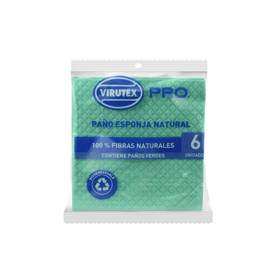 PAÑO ESPONJA VIRUTEX PRO 18X18 CM VERDE 6 UNIDADES