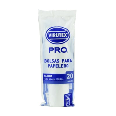 BOLSA DE BASURA BLANCA/ROLLO VIRUTEX PRO 50x55 cm PQTE 20 UNIDADES