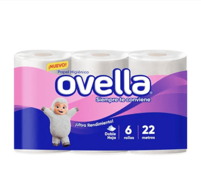 PAPEL HIGIÉNICO DOBLE HOJA OVELLA 8 PQTES DE 6 ROLLOS DE 22 MTS.