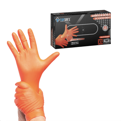 GUANTE DE NITRILO TEXTURIZADO NARANJA 8,0 GRS. (50UNI)