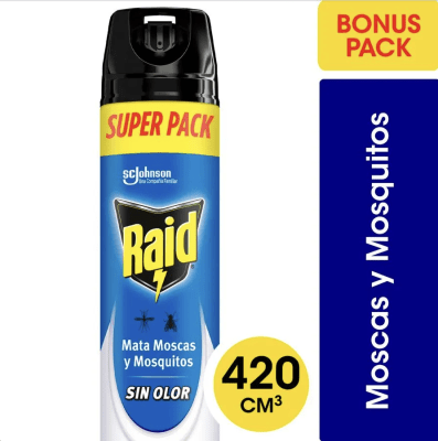 Insecticida Raid Mata Moscas y Mosquitos Sin Olor Aerosol 420CC