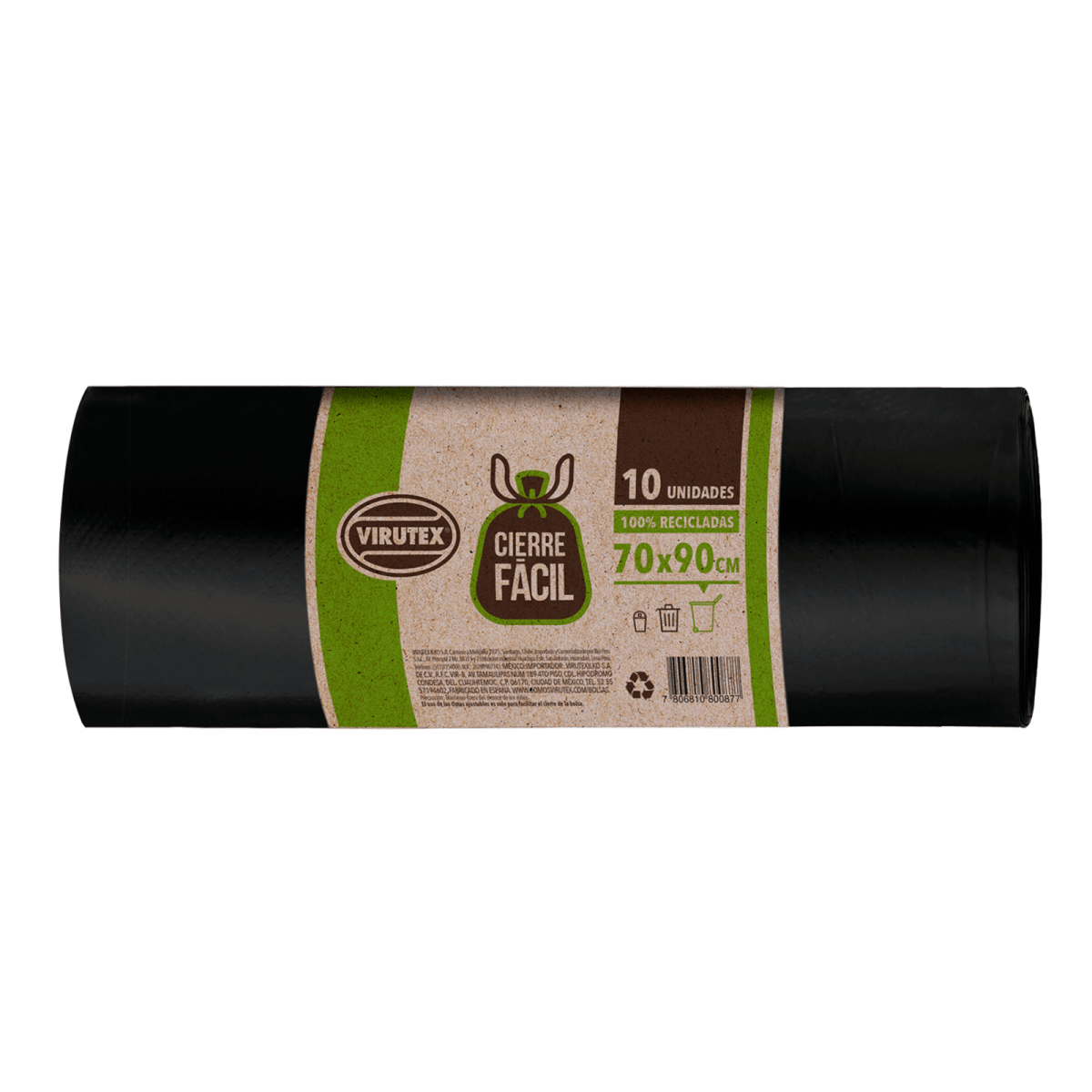 BOLSA PARA BASURA 70X90CM VIRUTEX, CON CIERRE FÁCIL, 100% RECICLADA 10 UN2