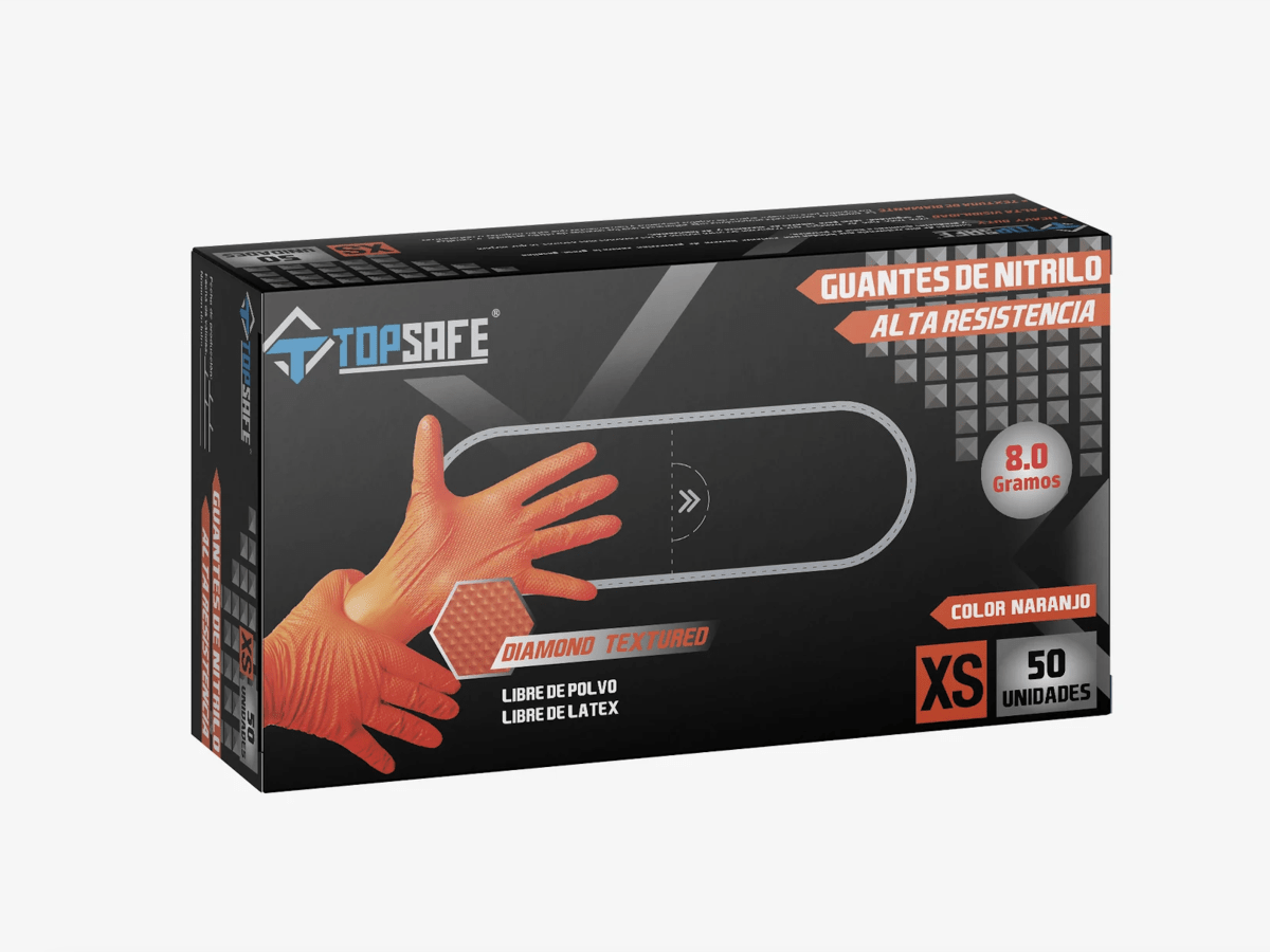 GUANTE DE NITRILO TEXTURIZADO NARANJA 8,0 GRS. (50UNI)2