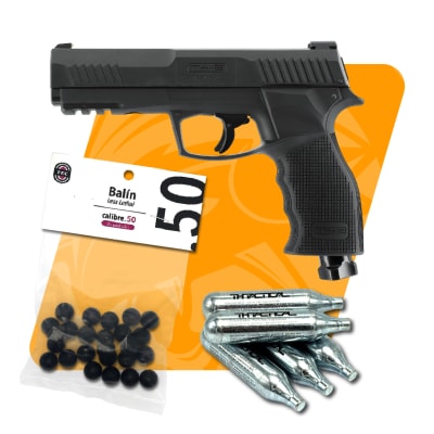 PACK PISTOLA UMAREX TP50 + 10 CO2 + 50 BALINES TRAUMATICOS CAUCHO1