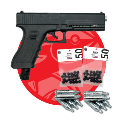 PACK PISTOLA TH TACTICAL G17 + 10 CO2 + 50 BALINES TRAUMATICOS CAUCHO1