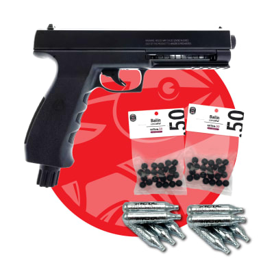 PACK PISTOLA VESTA SENTINEL + 10 CO2 + 50 BALINES TRAUMATICOS CAUCHO1