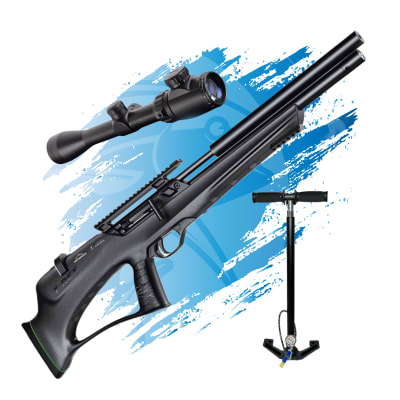 PACK RIFLE PCP ARTEMIS T-REX BULLPUP + MIRA TELESCOPICA + BOMBIN1