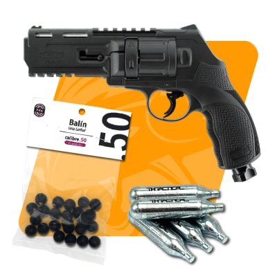 KIT DE DEFENSA PERSONAL UMAREX REVOLVER CO2 + 50 BALINES TRAUMATICOS + 10 CAPSULAS1