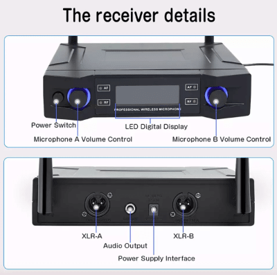 Microfono de mano doble Inalambrico Wireless 0db RU-205