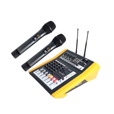 Power Mixer 4 canales 0DB incluye 2 micrófonos inalámbricos